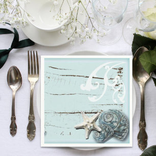 tropical beach aqua blue starfish wedding napkin