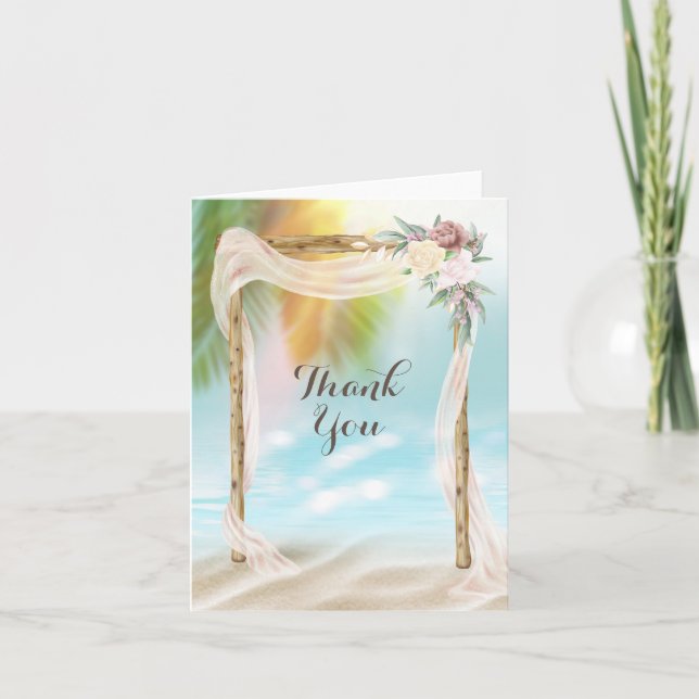 Tropical Beach Arbor Boho Wedding Thank You Card (Front)