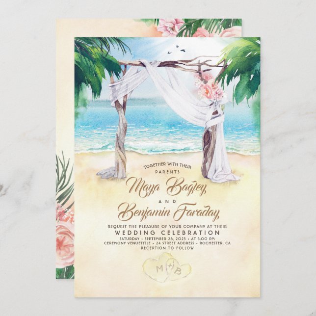 Tropical Beach Arbor Dreamy Summer Wedding Invitation (Front/Back)