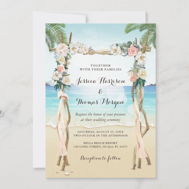 Tropical Beach Arbor Floral Wedding Invitation (Front)