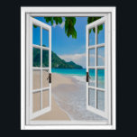 Tropical Beach Artificial Window View Poster<br><div class="desc">Beautiful tropical beach Ocean view,  fake window scene,  for a windowless office wall. Fun,  realistic optical illusion scenic poster for an office or study wall.</div>