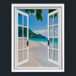Tropical Beach Artificial Window View Poster<br><div class="desc">Beautiful tropical beach Ocean view,  fake window scene,  for a windowless office wall. Fun,  realistic optical illusion scenic poster for an office or study wall.</div>