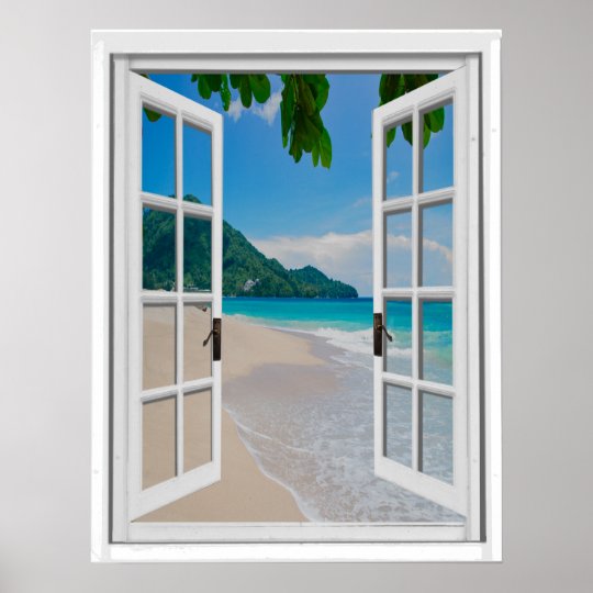 Tropical Beach Artificial Window View Poster | Zazzle.com.au