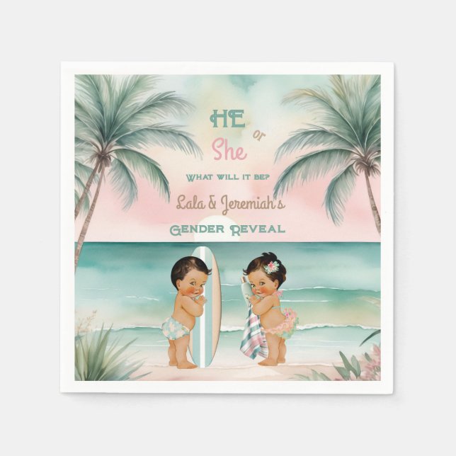 Tropical Beach Baby Gender Reveal Blush Sage Napkin (Front)
