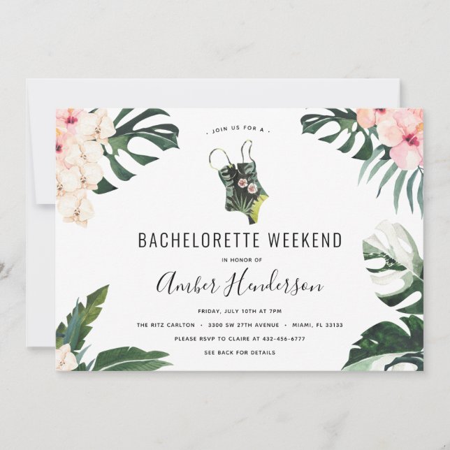 Tropical Beach Bachelorette Itinerary Invitation (Front)