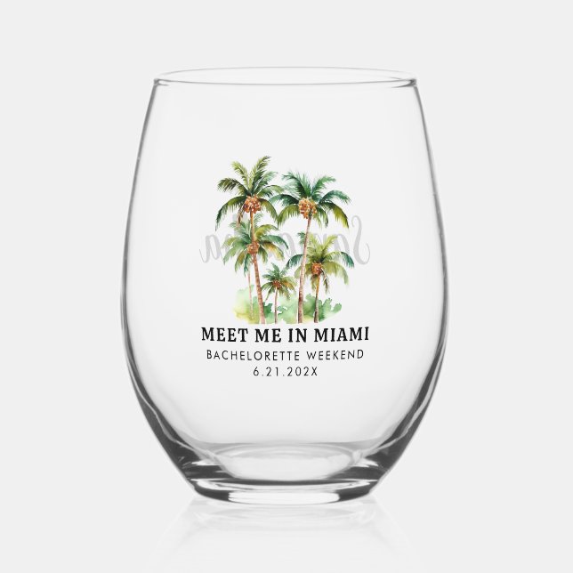 Tropical Beach Bachelorette Weekend Party Decor Stemless Wine Glass (Front)