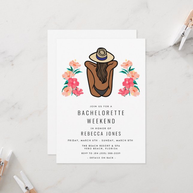 Tropical Beach Bachelorette Weekend Trip Invitation (Front/Back In Situ)