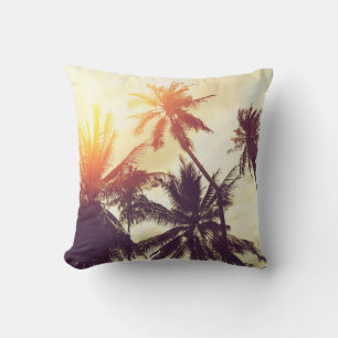 Tropical beach background with palm trees silhouet cushion