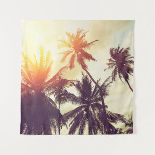 Tropical beach background with palm trees silhouet tapestry