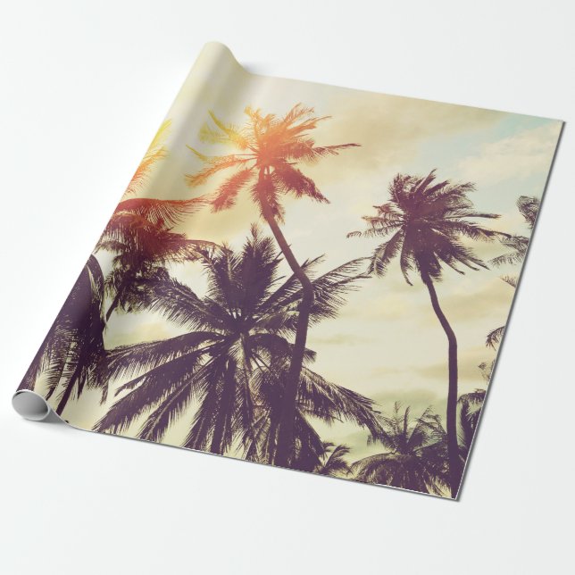 Tropical beach background with palm trees silhouet wrapping paper (Unrolled)