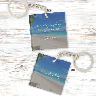 Tropical Beach Bible Verse Psalm 119:105 Key Ring