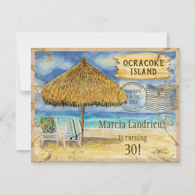 Tropical Beach Birthday Party Destination Paradise Invitation (Front)