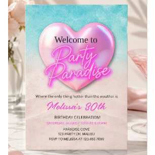 Tropical Beach Birthday Party Paradise Neon Invitation