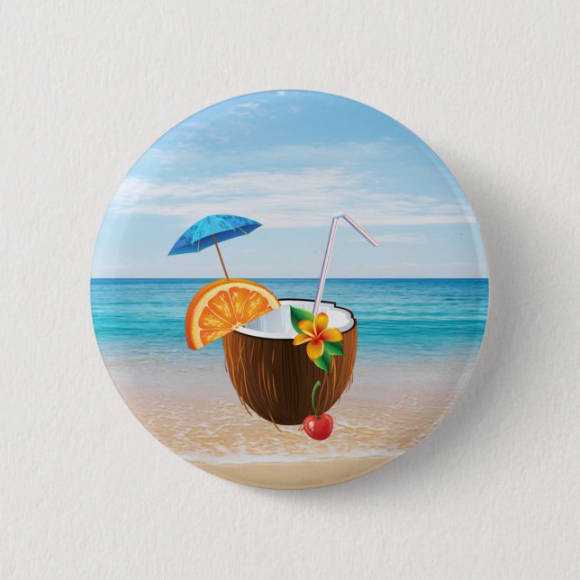 Tropical Beach,Blue Sky,Ocean Sand,Coconut Coctail 6 Cm Round Badge (Front)