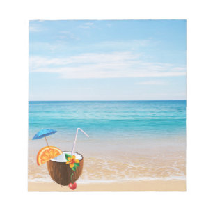Tropical Beach,Blue Sky,Ocean Sand,Coconut Coctail Notepad