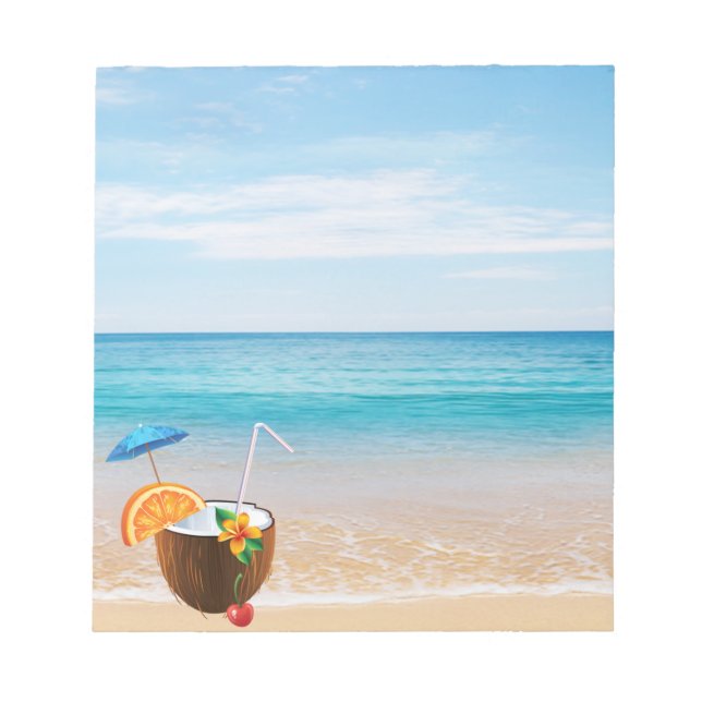 Tropical Beach,Blue Sky,Ocean Sand,Coconut Coctail Notepad (Front)