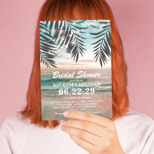 Tropical Beach Bridal Shower String of Lights Invitation