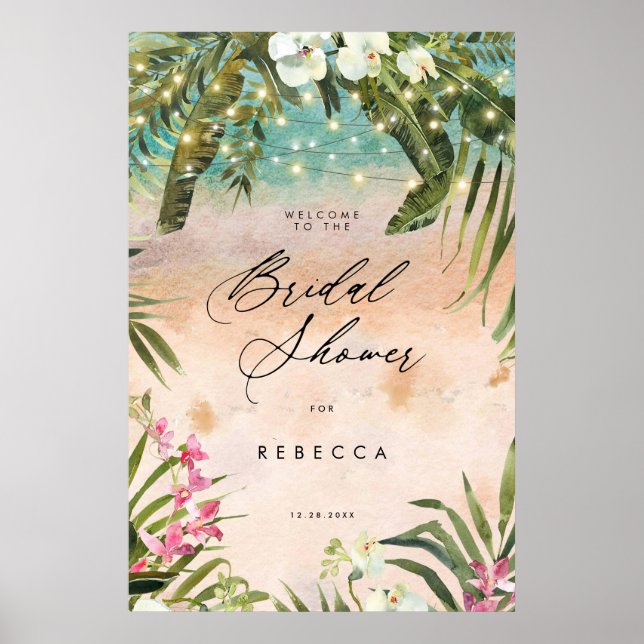tropical beach bridal shower welcome sign poster (Front)