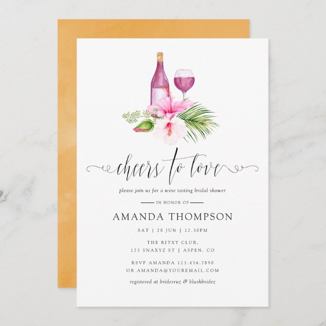 Tropical Beach Bridal Shower Wine Tasting Invitation (Front/Back)