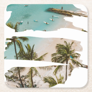 Tropical Beach Brush Strokes Square Paper Coaster