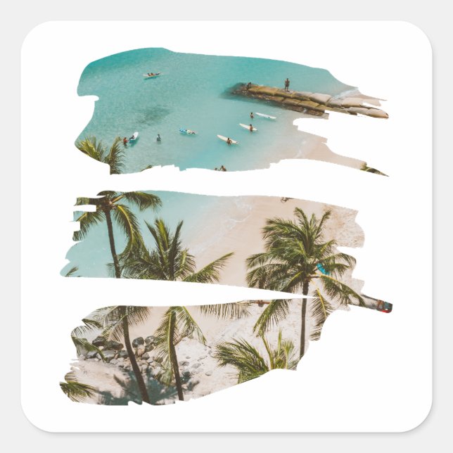 Tropical Beach Brush Strokes Square Sticker (Front)