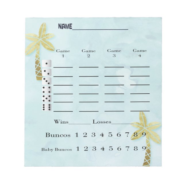 Tropical Beach Bunco Score Pad (Front)