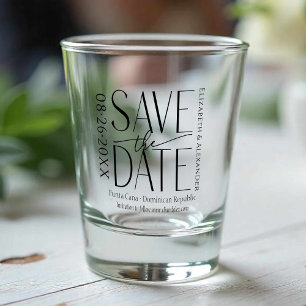 Tropical Beach Calligraphy Wedding Save The Date Shot Glass