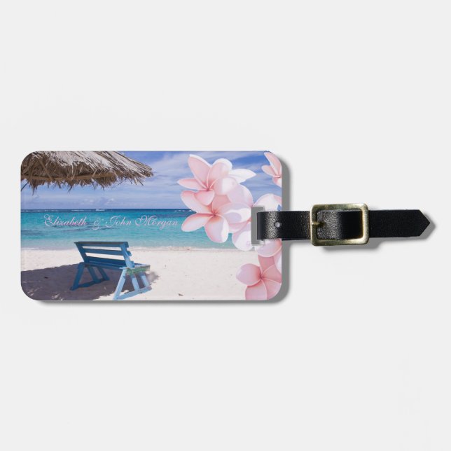 Tropical Beach, Chair, Plumeria Luggage Tag (Front Horizontal)
