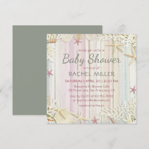 Tropical Beach Chic Modern Seashell Baby Shower Invitation