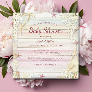 Tropical Beach Chic Modern Seashell Baby Shower Invitation
