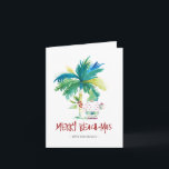Tropical Beach Christmas Card<br><div class="desc">These beach Christmas cards feature an island-inspired exotic palm tree and cute holiday Santa. The words "Merry Beach-mas" are set in hand lettered type. Use the template fields to add your personalised greeting. A charming choice to send to friends and family this holiday season. If you are looking for more...</div>