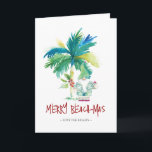 Tropical Beach Christmas Card<br><div class="desc">These beach Christmas cards feature an island-inspired exotic palm tree and cute holiday Santa. The words "Merry Beach-mas" are set in hand lettered type. Use the template fields to add your personalised greeting. A charming choice to send to friends and family this holiday season. If you are looking for more...</div>