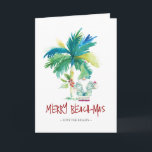 Tropical Beach Christmas Card<br><div class="desc">These beach Christmas cards feature an island-inspired exotic palm tree and cute holiday Santa. The words "Merry Beach-mas" are set in hand lettered type. Use the template fields to add your personalised greeting. A charming choice to send to friends and family this holiday season. If you are looking for more...</div>