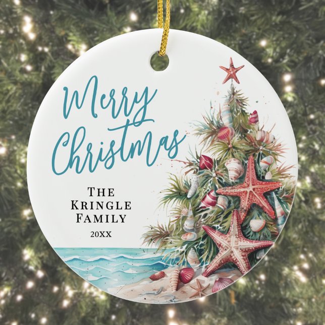 Tropical Beach Christmas Ceramic Ornament (Tropical Beach Christmas Ceramic Ornament)