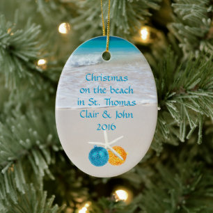 Tropical Beach Christmas Holiday Photo Ornament