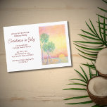 Tropical Beach Christmas in July Party Invitation<br><div class="desc">Festive Christmas in July party invitation with a script typography and tropical beach design with palm trees at sunset. With red customisable lettering,  you can add your own text. A great way to add a touch of summer to your holiday celebration.</div>