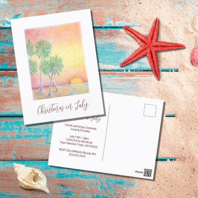 Tropical Beach Christmas in July Party Invitation  Postcard (Creator Uploaded)