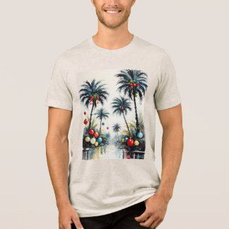 Tropical Beach Christmas Palm Trees With Ornaments Tri-Blend Shirt