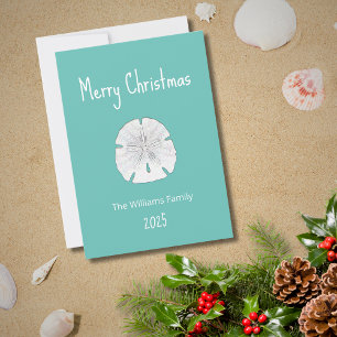 Tropical Beach Christmas Sand Dollar Teal  Holiday Card