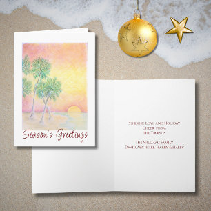 Tropical Beach Christmas Sunset Palm Trees Card