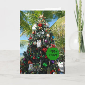 Tropical Beach Christmas Tree Holiday Card