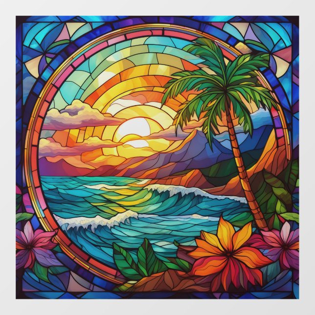tropical beach cliffs stained glass art (Sheet)