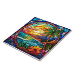 tropical beach cliffs stained glass art ceramic tile<br><div class="desc">tropical beach cliffs stained glass art</div>
