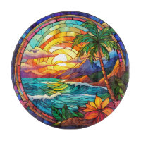 tropical beach cliffs stained glass art