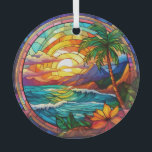 tropical beach cliffs stained glass art tree decoration<br><div class="desc">tropical beach cliffs stained glass art</div>