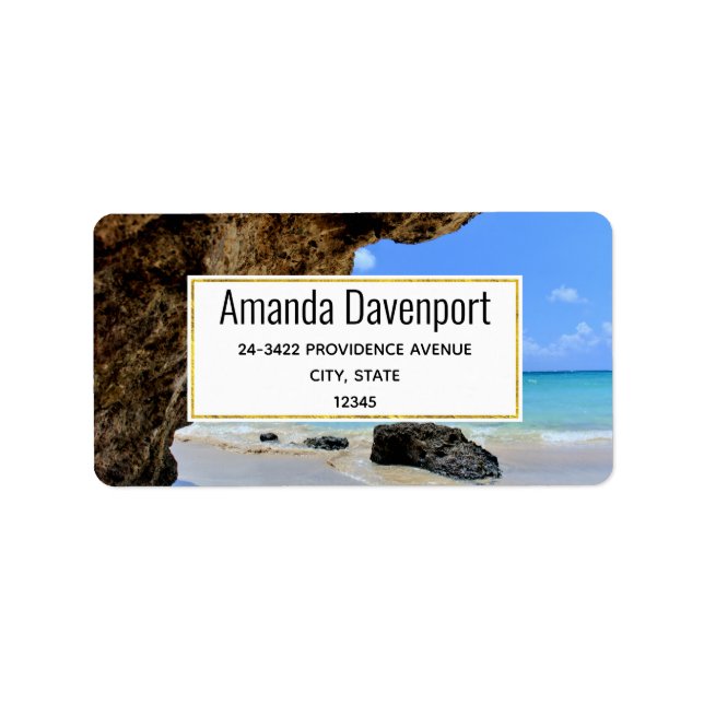 Tropical Beach Coast with a Big Rock Address Label (Front)
