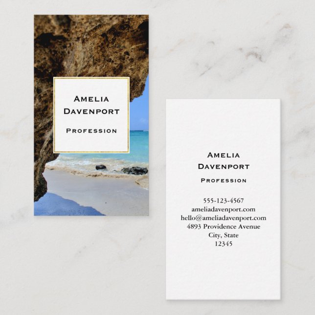 Tropical Beach Coast with a Big Rock Business Card (Front/Back)