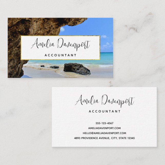 Tropical Beach Coast with a Big Rock Business Card (Front/Back)