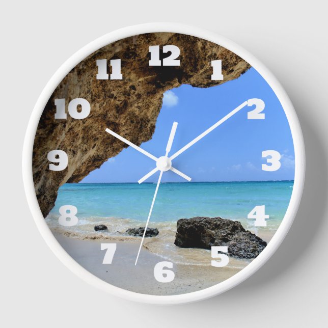 Tropical Beach Coast with a Big Rock Clock (Front)