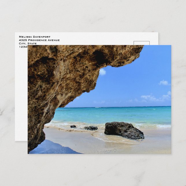 Tropical Beach Coast with a Big Rock Postcard (Front/Back)